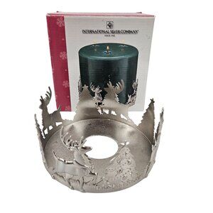 International Silver Holiday Reindeer Tree Pillar Holder 6.25 in Brushed Silver